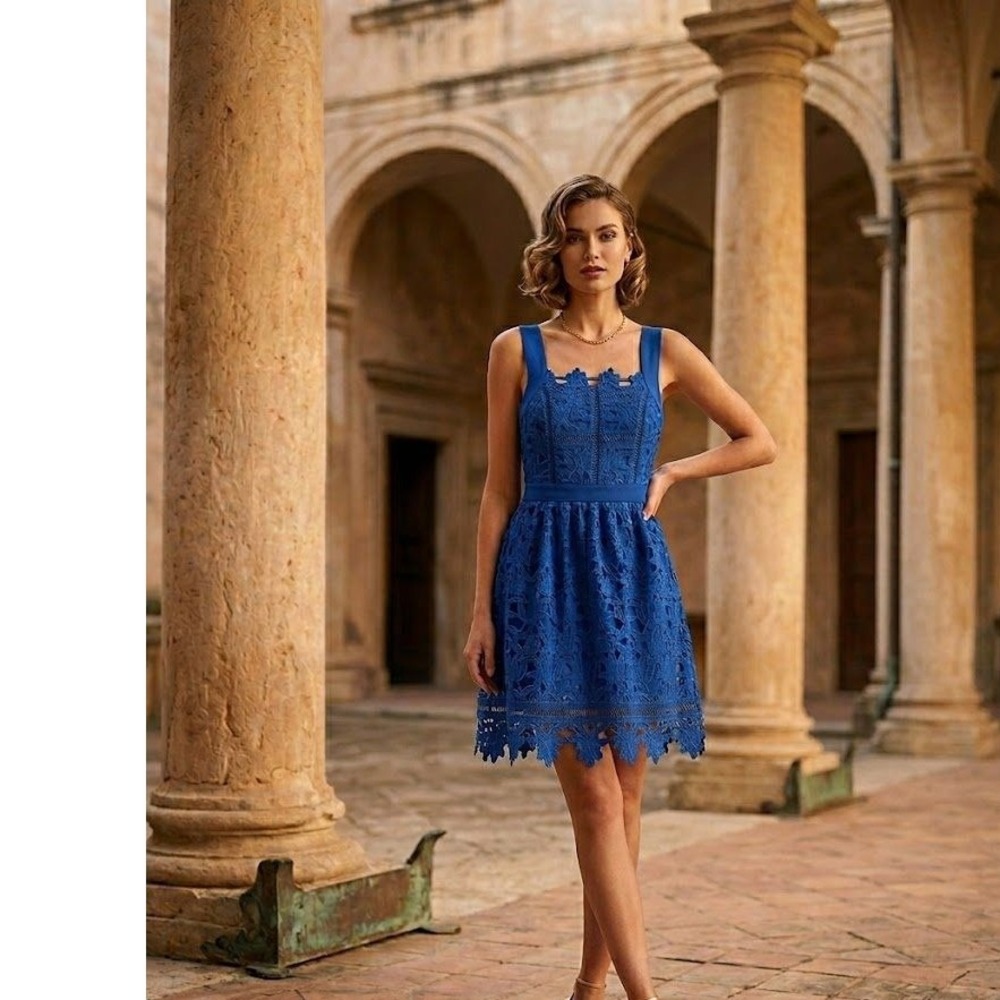 Adelyn Rae Royal Blue Lace Dress Mini XS Wedding Guest Graduation Crochet